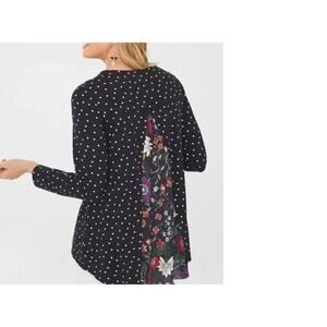 Chico’s Black Dot Floral-Mix Tunic Top Long Sleeve Size‎ 0 size small